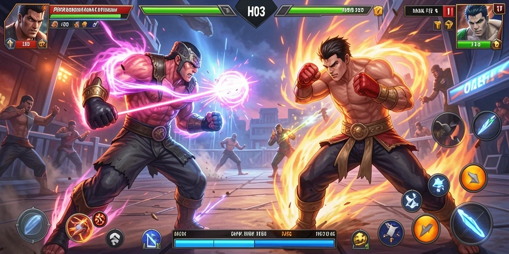 Tampilan gameplay H03 dengan pertarungan karakter yang seru.