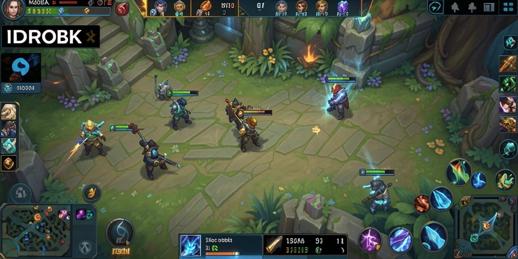 Tangkapan layar utama <strong>IDROK</strong> menampilkan aksi seru dalam pertempuran MOBA.