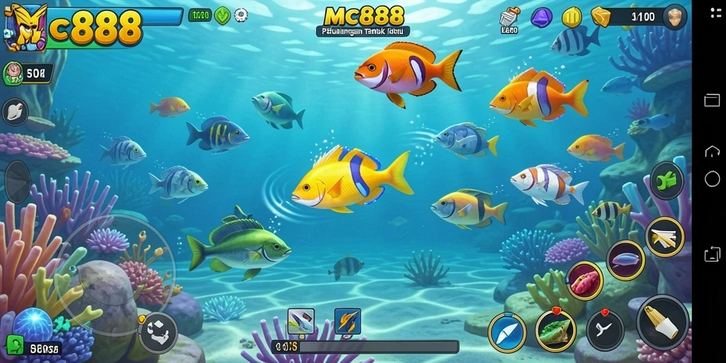 Screenshot gameplay Tembak Ikan yang penuh warna dan seru.