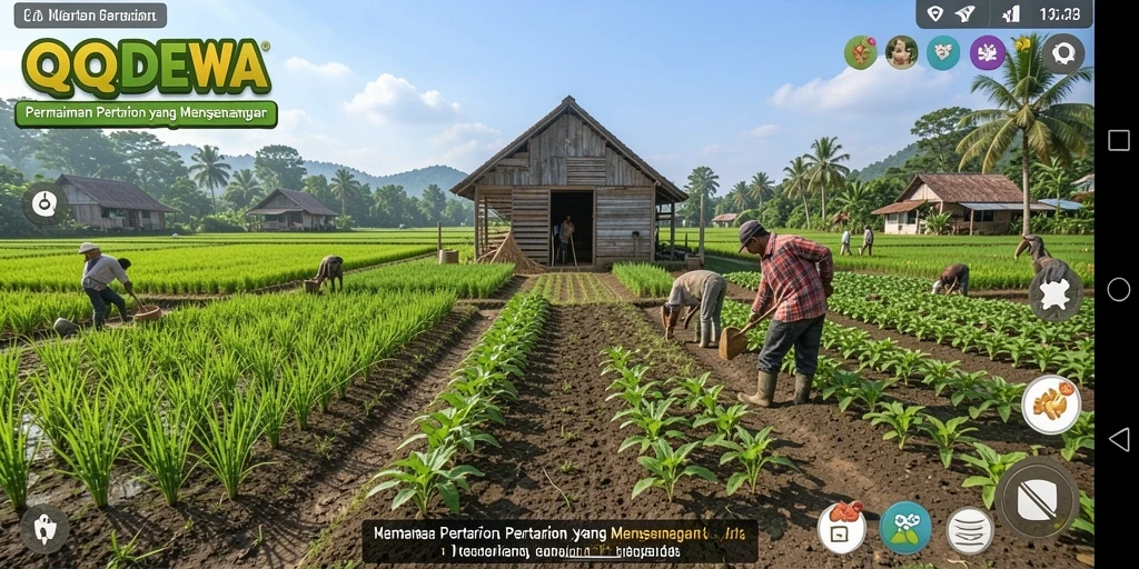 Tampilan gameplay QQDEWA menampilkan ladang subur dan aktivitas bertani.